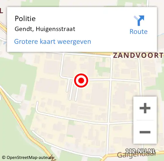 Locatie op kaart van de 112 melding: Politie Gendt, Huigensstraat op 5 november 2014 08:58