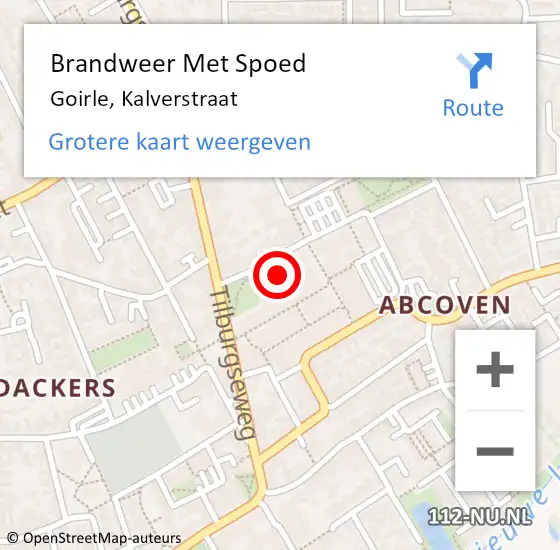 Locatie op kaart van de 112 melding: Brandweer Met Spoed Naar Goirle, Kalverstraat op 2 februari 2025 14:06