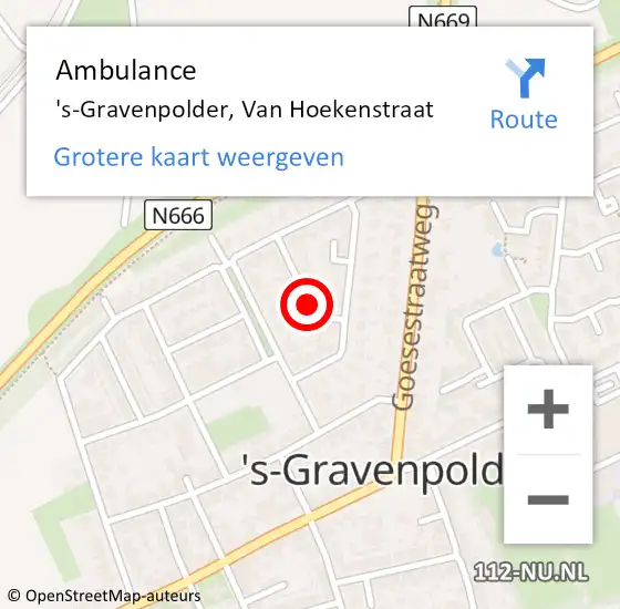 Locatie op kaart van de 112 melding: Ambulance 's-Gravenpolder, Van Hoekenstraat op 5 november 2014 09:17