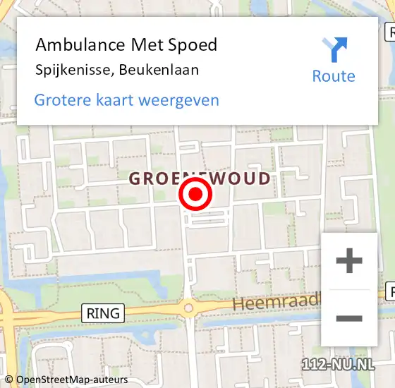 Locatie op kaart van de 112 melding: Ambulance Met Spoed Naar Spijkenisse, Beukenlaan op 2 februari 2025 17:23