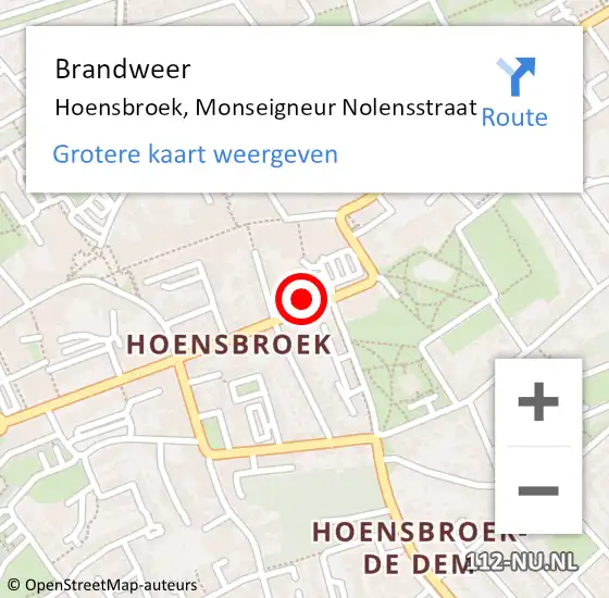 Locatie op kaart van de 112 melding: Brandweer Hoensbroek, Monseigneur Nolensstraat op 5 november 2014 10:10