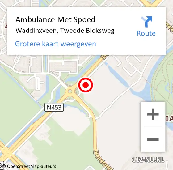 Locatie op kaart van de 112 melding: Ambulance Met Spoed Naar Waddinxveen, Tweede Bloksweg op 3 februari 2025 07:39