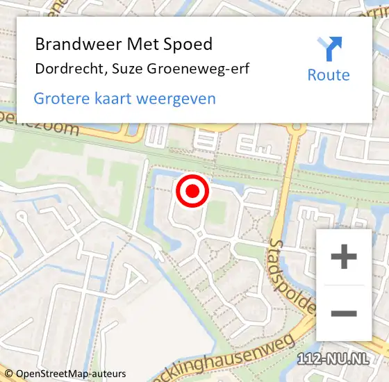 Locatie op kaart van de 112 melding: Brandweer Met Spoed Naar Dordrecht, Suze Groeneweg-erf op 3 februari 2025 07:50