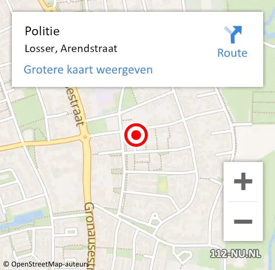 Locatie op kaart van de 112 melding: Politie Losser, Arendstraat op 3 februari 2025 08:41