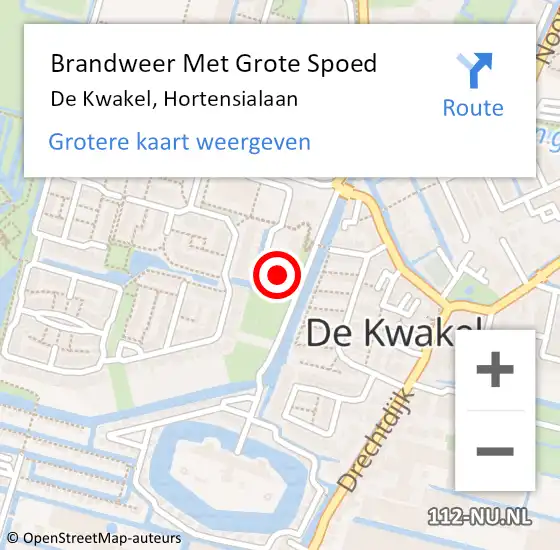 Locatie op kaart van de 112 melding: Brandweer Met Grote Spoed Naar De Kwakel, Hortensialaan op 3 februari 2025 08:42