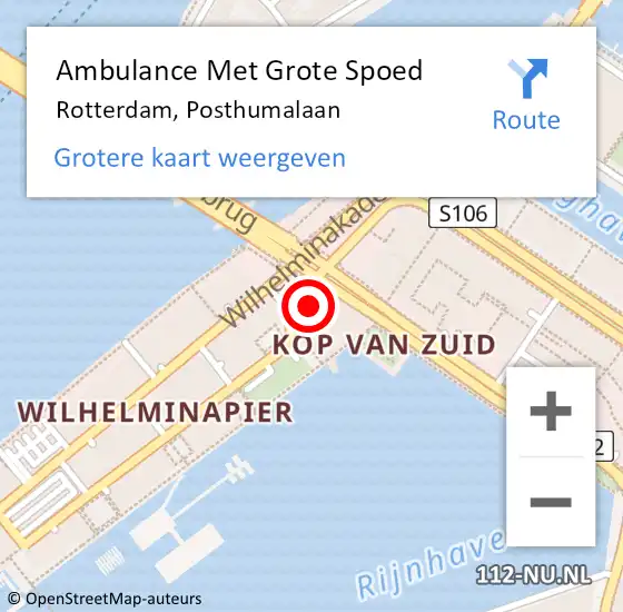 Locatie op kaart van de 112 melding: Ambulance Met Grote Spoed Naar Rotterdam, Posthumalaan op 3 februari 2025 14:57