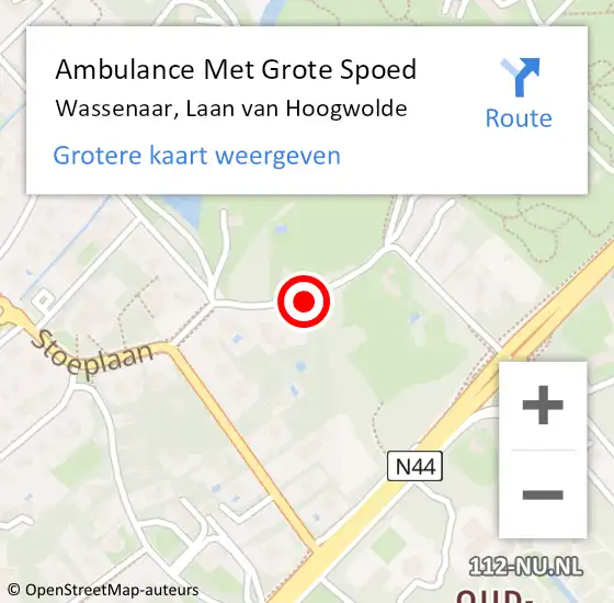 Locatie op kaart van de 112 melding: Ambulance Met Grote Spoed Naar Wassenaar, Laan van Hoogwolde op 5 november 2014 11:19