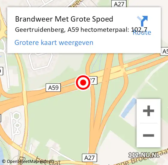 Locatie op kaart van de 112 melding: Brandweer Met Grote Spoed Naar Geertruidenberg, A59 hectometerpaal: 102,7 op 3 februari 2025 20:46