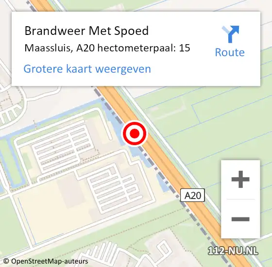 Locatie op kaart van de 112 melding: Brandweer Met Spoed Naar Maassluis, A20 hectometerpaal: 15 op 3 februari 2025 21:13
