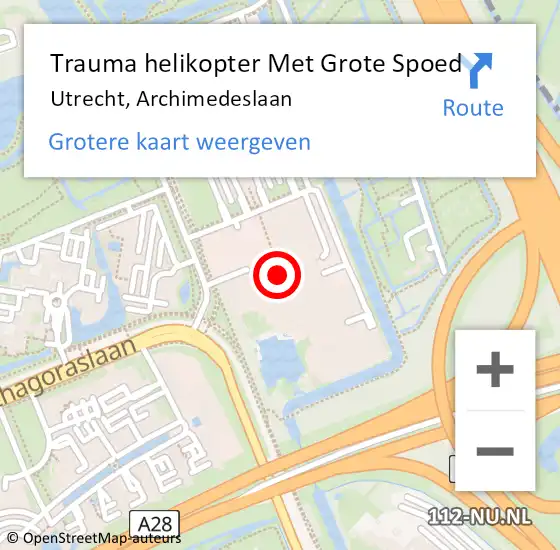 Locatie op kaart van de 112 melding: Trauma helikopter Met Grote Spoed Naar Utrecht, Archimedeslaan op 3 februari 2025 22:49