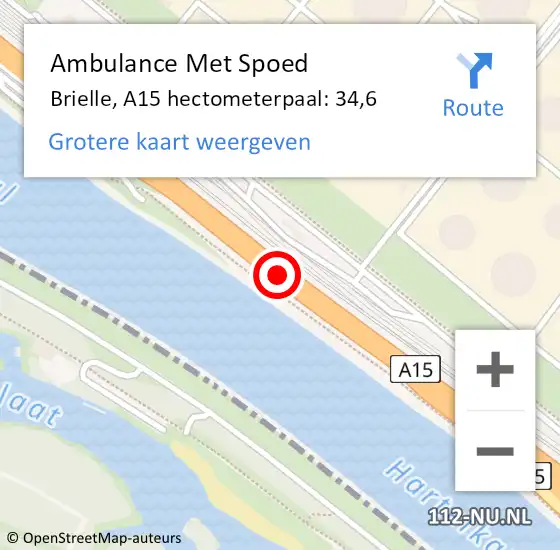 Locatie op kaart van de 112 melding: Ambulance Met Spoed Naar Brielle, A15 hectometerpaal: 34,6 op 4 februari 2025 06:31