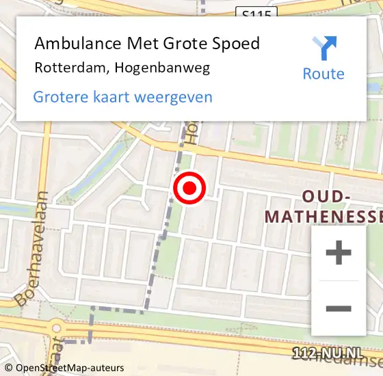 Locatie op kaart van de 112 melding: Ambulance Met Grote Spoed Naar Rotterdam, Hogenbanweg op 4 februari 2025 08:07
