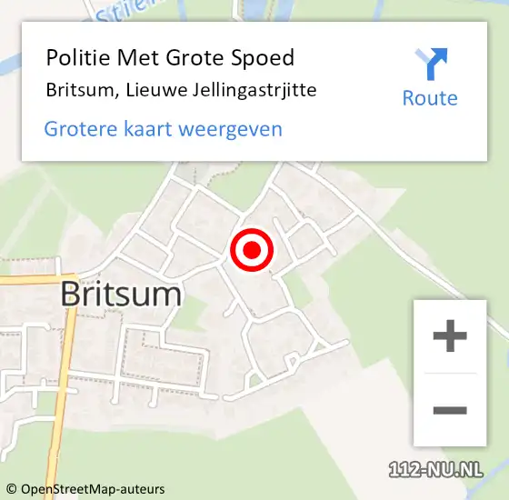 Locatie op kaart van de 112 melding: Politie Met Grote Spoed Naar Britsum, Lieuwe Jellingastrjitte op 4 februari 2025 12:15