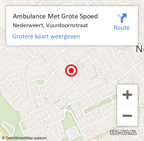 Locatie op kaart van de 112 melding: Ambulance Met Grote Spoed Naar Nederweert, Vuurdoornstraat op 5 november 2014 12:35