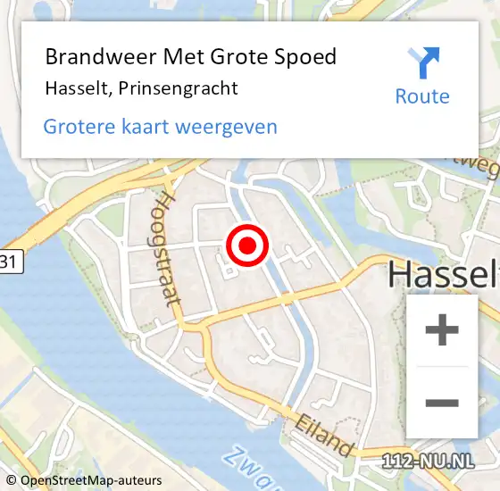 Locatie op kaart van de 112 melding: Brandweer Met Grote Spoed Naar Hasselt, Prinsengracht op 4 februari 2025 15:01