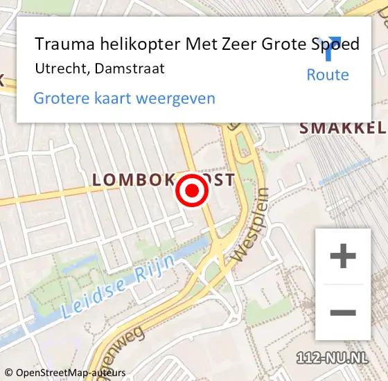 Locatie op kaart van de 112 melding: Trauma helikopter Met Zeer Grote Spoed Naar Utrecht, Damstraat op 4 februari 2025 17:32