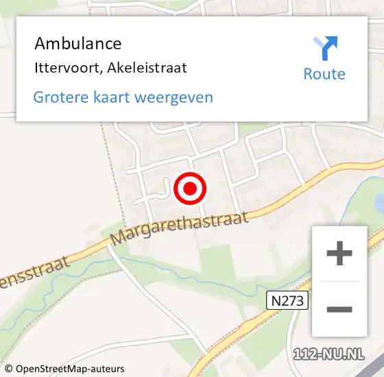 Locatie op kaart van de 112 melding: Ambulance Ittervoort, Akeleistraat op 5 november 2014 13:03