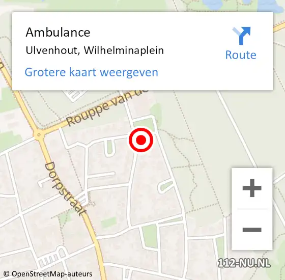 Locatie op kaart van de 112 melding: Ambulance Ulvenhout, Wilhelminaplein op 5 november 2014 13:08