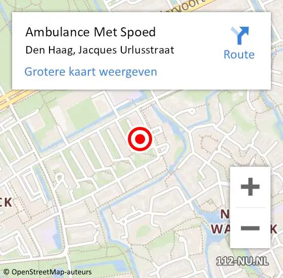 Locatie op kaart van de 112 melding: Ambulance Met Spoed Naar Den Haag, Jacques Urlusstraat op 5 februari 2025 10:37