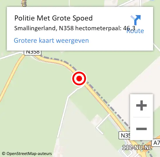 Locatie op kaart van de 112 melding: Politie Met Grote Spoed Naar Smallingerland, N358 hectometerpaal: 46,3 op 5 februari 2025 11:26