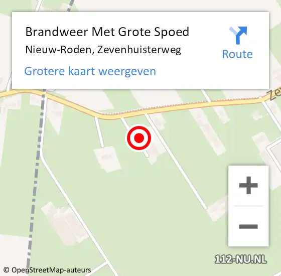 Locatie op kaart van de 112 melding: Brandweer Met Grote Spoed Naar Nieuw-Roden, Zevenhuisterweg op 5 november 2014 14:15