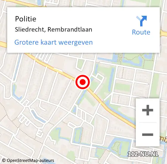 Locatie op kaart van de 112 melding: Politie Sliedrecht, Rembrandtlaan op 5 februari 2025 15:38