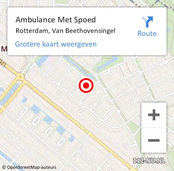 Locatie op kaart van de 112 melding: Ambulance Met Spoed Naar Rotterdam, Van Beethovensingel op 5 februari 2025 17:16