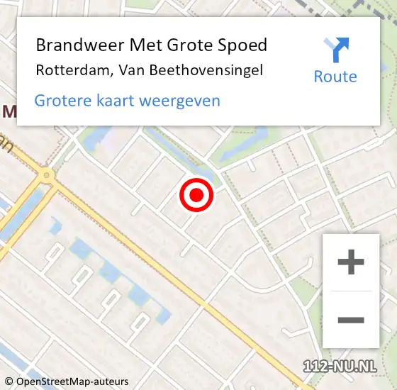 Locatie op kaart van de 112 melding: Brandweer Met Grote Spoed Naar Rotterdam, Van Beethovensingel op 5 februari 2025 17:44