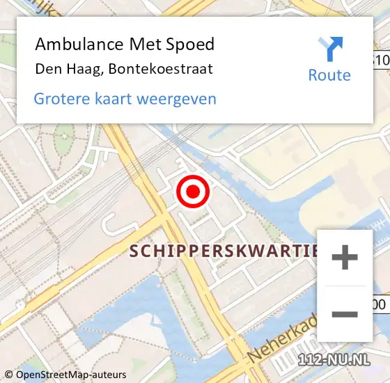 Locatie op kaart van de 112 melding: Ambulance Met Spoed Naar Den Haag, Bontekoestraat op 5 november 2014 15:10