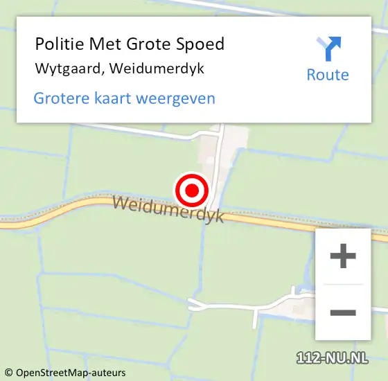 Locatie op kaart van de 112 melding: Politie Met Grote Spoed Naar Wytgaard, Weidumerdyk op 5 februari 2025 19:22