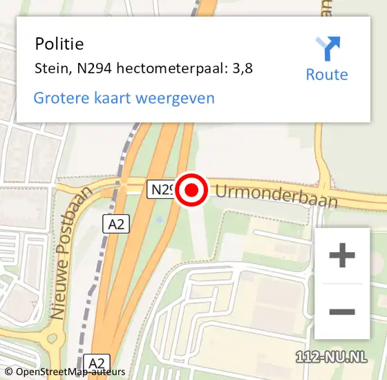Locatie op kaart van de 112 melding: Politie Stein, N294 hectometerpaal: 3,8 op 6 februari 2025 08:44