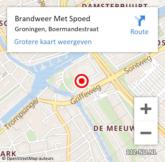 Locatie op kaart van de 112 melding: Brandweer Met Spoed Naar Groningen, Boermandestraat op 5 november 2014 16:24