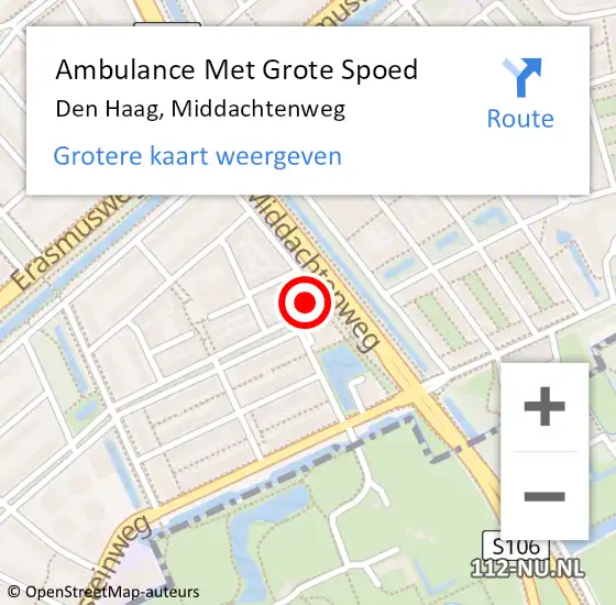 Locatie op kaart van de 112 melding: Ambulance Met Grote Spoed Naar Den Haag, Middachtenweg op 6 februari 2025 22:14