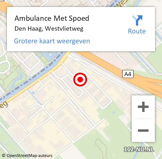 Locatie op kaart van de 112 melding: Ambulance Met Spoed Naar Den Haag, Westvlietweg op 7 februari 2025 10:54
