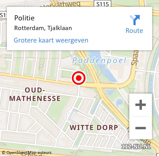 Locatie op kaart van de 112 melding: Politie Rotterdam, Tjalklaan op 7 februari 2025 13:33