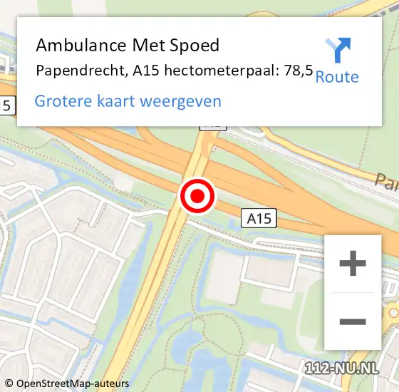 Locatie op kaart van de 112 melding: Ambulance Met Spoed Naar Papendrecht, A15 hectometerpaal: 78,5 op 7 februari 2025 14:59
