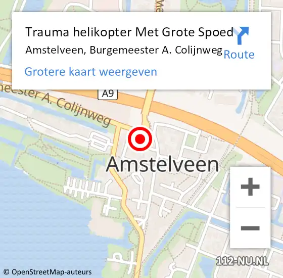 Locatie op kaart van de 112 melding: Trauma helikopter Met Grote Spoed Naar Amstelveen, Burgemeester A. Colijnweg op 7 februari 2025 18:15
