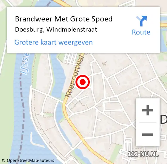 Locatie op kaart van de 112 melding: Brandweer Met Grote Spoed Naar Doesburg, Windmolenstraat op 7 februari 2025 21:20