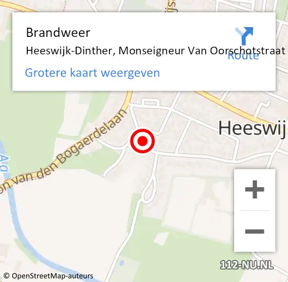 Locatie op kaart van de 112 melding: Brandweer Heeswijk-Dinther, Monseigneur Van Oorschotstraat op 5 november 2014 20:24