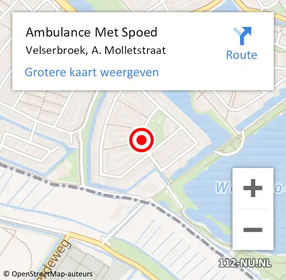 Locatie op kaart van de 112 melding: Ambulance Met Spoed Naar Velserbroek, A. Molletstraat op 5 november 2014 20:33