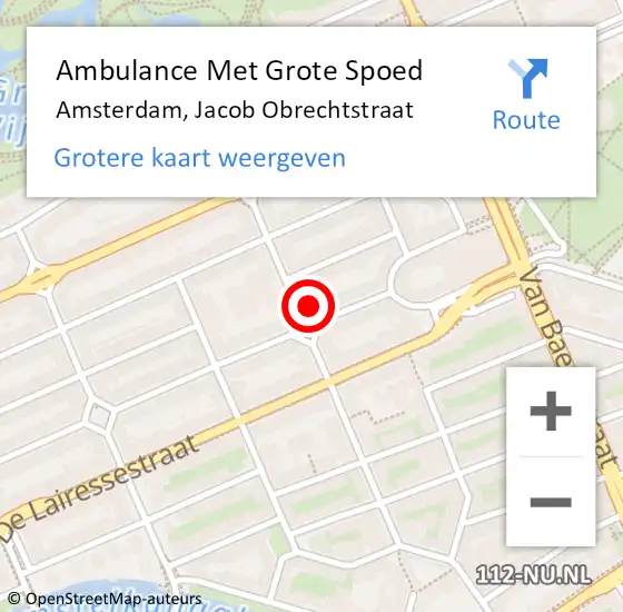Locatie op kaart van de 112 melding: Ambulance Met Grote Spoed Naar Amsterdam, Jacob Obrechtstraat op 8 februari 2025 04:31