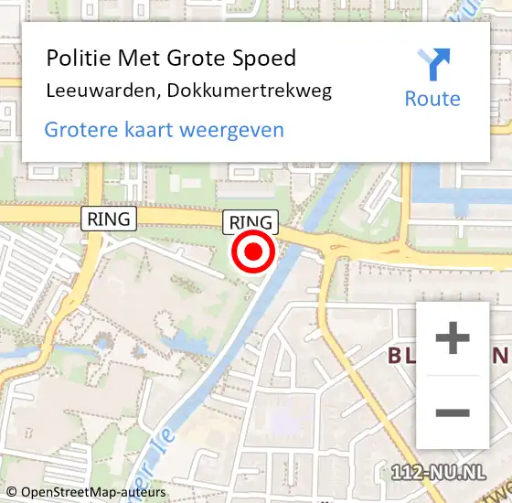 Locatie op kaart van de 112 melding: Politie Met Grote Spoed Naar Leeuwarden, Dokkumertrekweg op 8 februari 2025 05:56