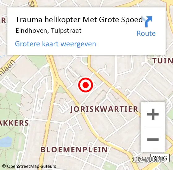 Locatie op kaart van de 112 melding: Trauma helikopter Met Grote Spoed Naar Eindhoven, Tulpstraat op 8 februari 2025 16:52