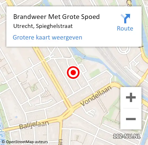 Locatie op kaart van de 112 melding: Brandweer Met Grote Spoed Naar Utrecht, Spieghelstraat op 8 februari 2025 17:15