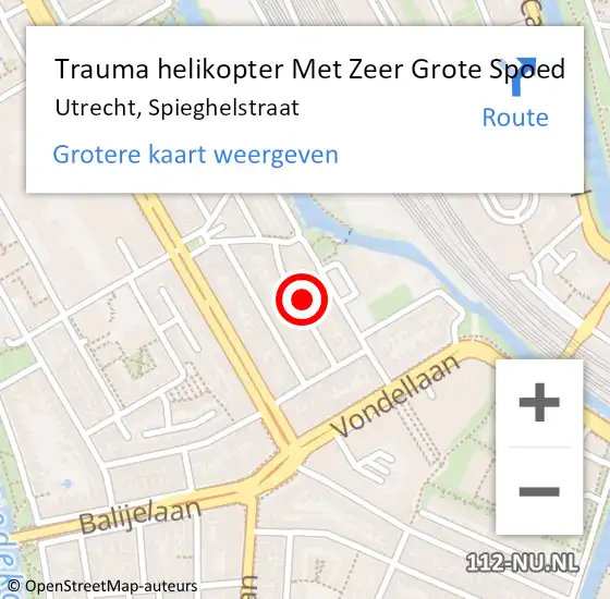 Locatie op kaart van de 112 melding: Trauma helikopter Met Zeer Grote Spoed Naar Utrecht, Spieghelstraat op 8 februari 2025 17:16