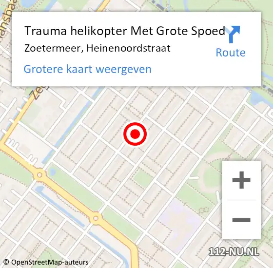 Locatie op kaart van de 112 melding: Trauma helikopter Met Grote Spoed Naar Zoetermeer, Heinenoordstraat op 8 februari 2025 19:57