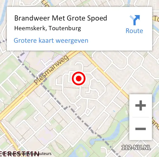 Locatie op kaart van de 112 melding: Brandweer Met Grote Spoed Naar Heemskerk, Toutenburg op 5 november 2014 23:10