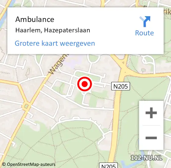Locatie op kaart van de 112 melding: Ambulance Haarlem, Hazepaterslaan op 8 februari 2025 23:59