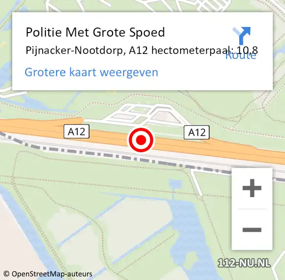Locatie op kaart van de 112 melding: Politie Met Grote Spoed Naar Pijnacker-Nootdorp, A12 hectometerpaal: 10,8 op 9 februari 2025 05:21