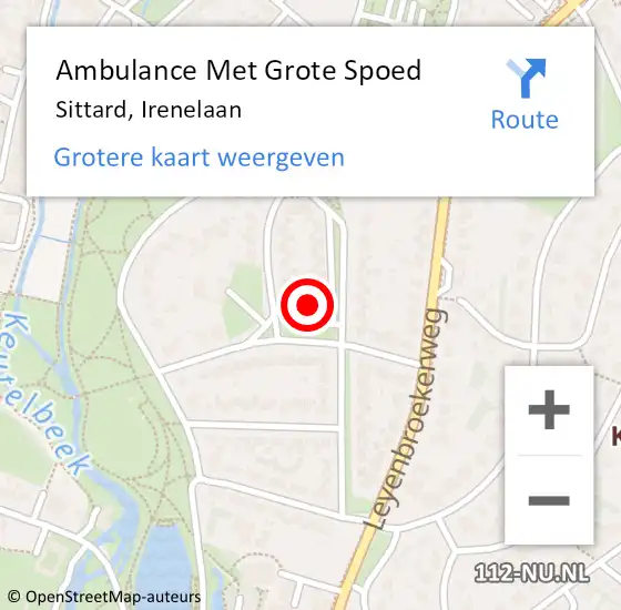 Locatie op kaart van de 112 melding: Ambulance Met Grote Spoed Naar Sittard, Irenelaan op 6 november 2014 01:06